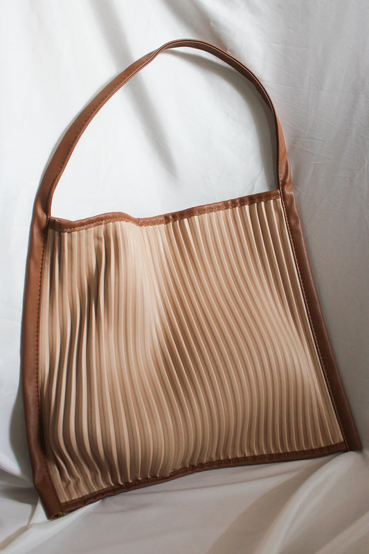 Pleated Tote Bag in Nude