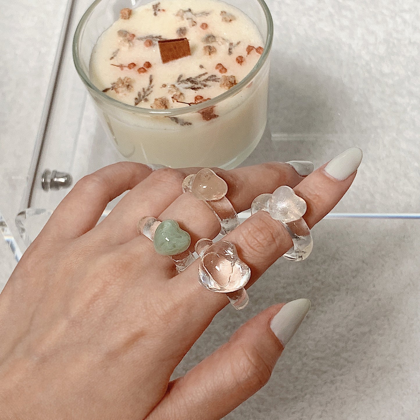 Small Heart Resin Ring in Sage
