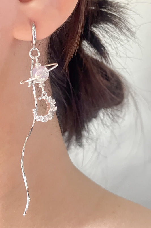 Inspired by taylor swift folklore seven dangling moon charm and saturn earrings in silver