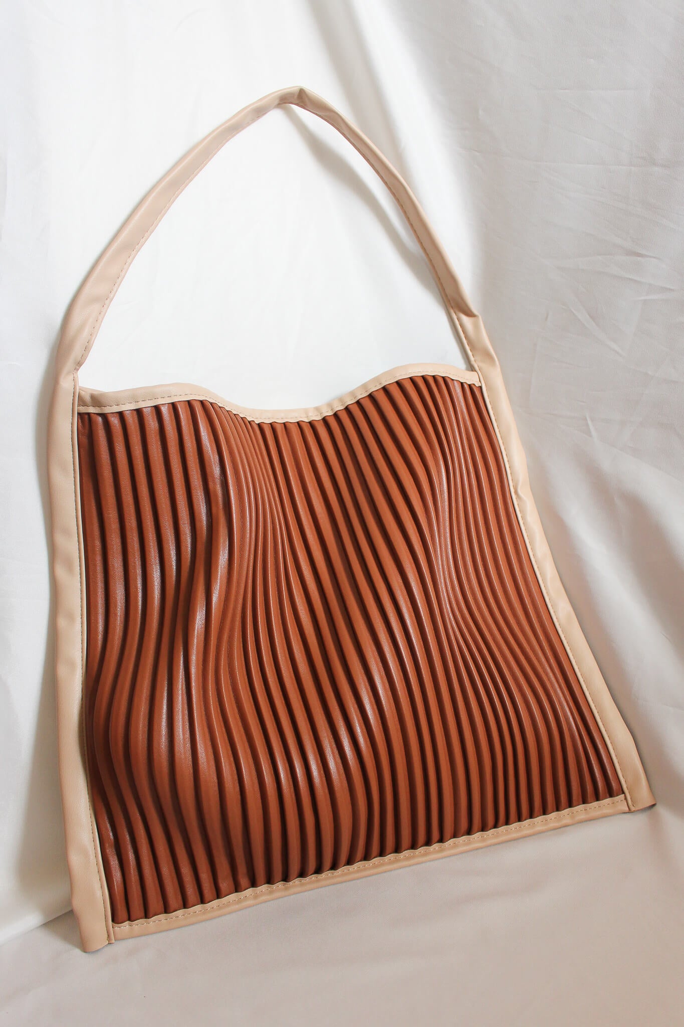 Pleated Tote Bag in Brown
