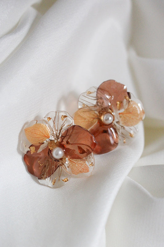 Handmade resin flower earrings studs with pearl embellishment