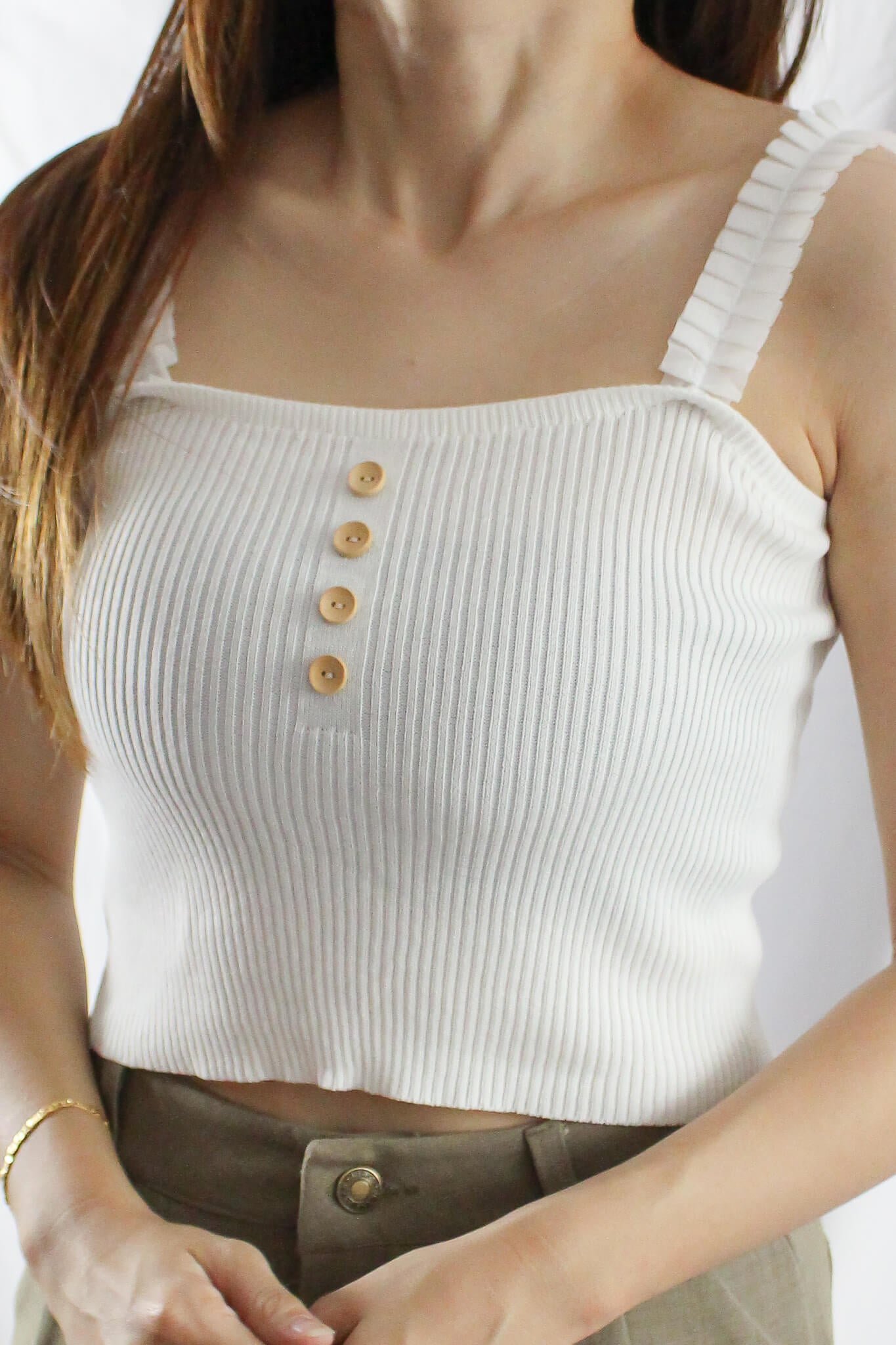 Ribbed Crop Top with Ribbon lace Strap
