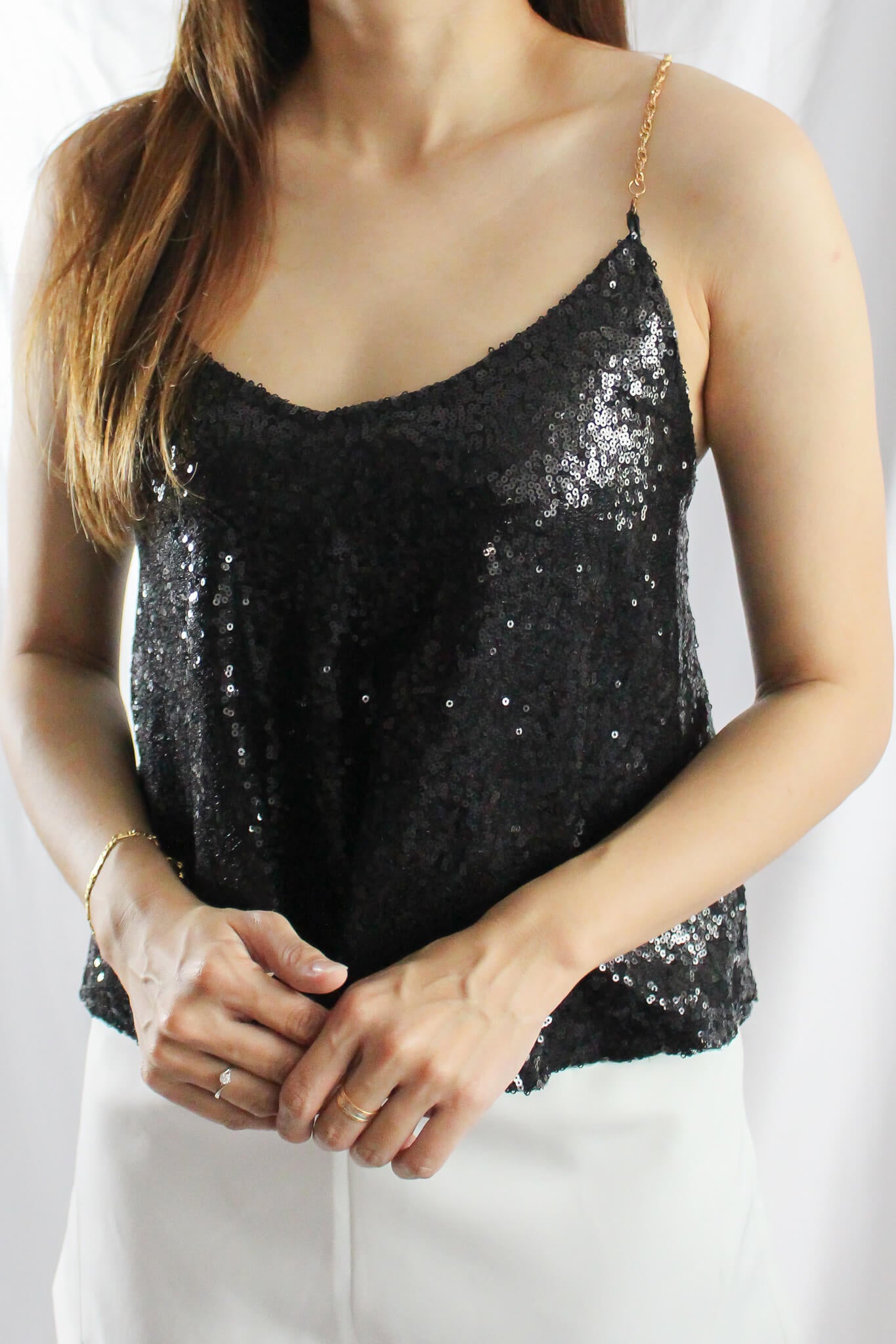 Sequined Camisole tip with gold chain perfect for parties 