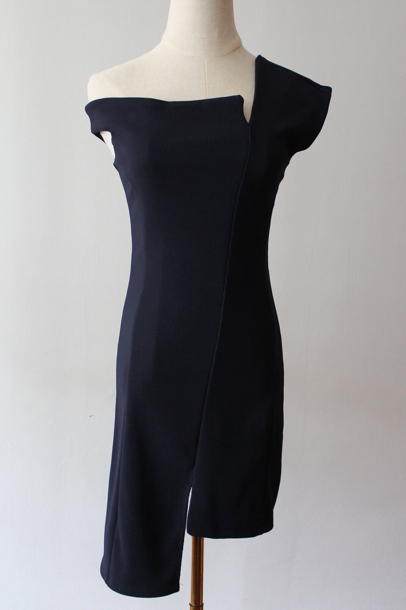 Navy Blue One Shoulder Asymmetrical Bodycon Dress