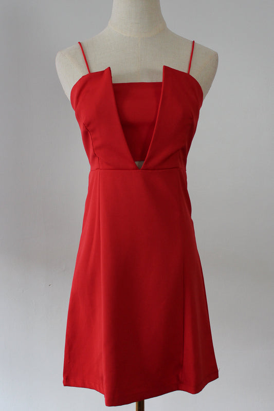 Red mini dress with layered front 