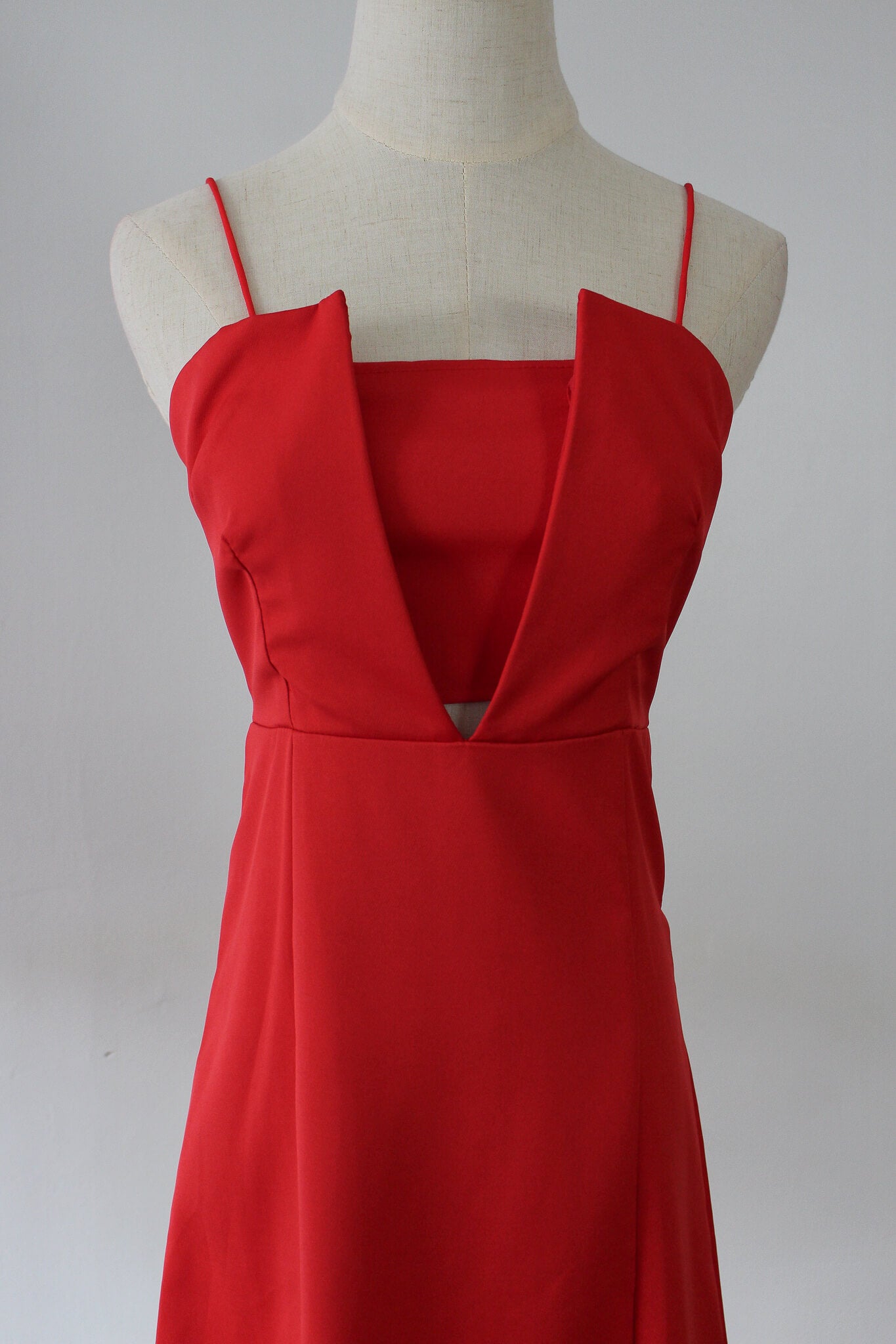 Red mini dress with layered front 