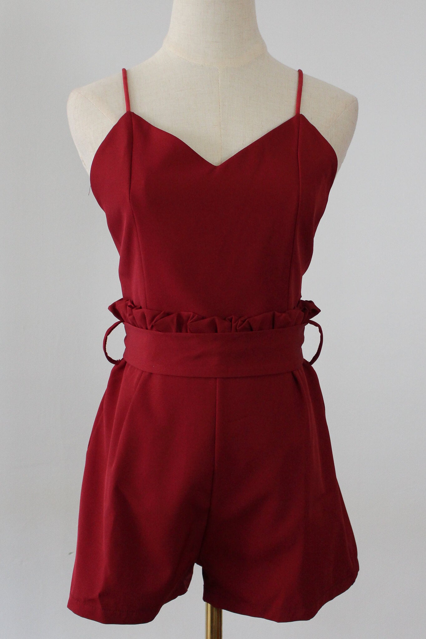 Backless Gathered Waist Belted Romper, perfect for summer