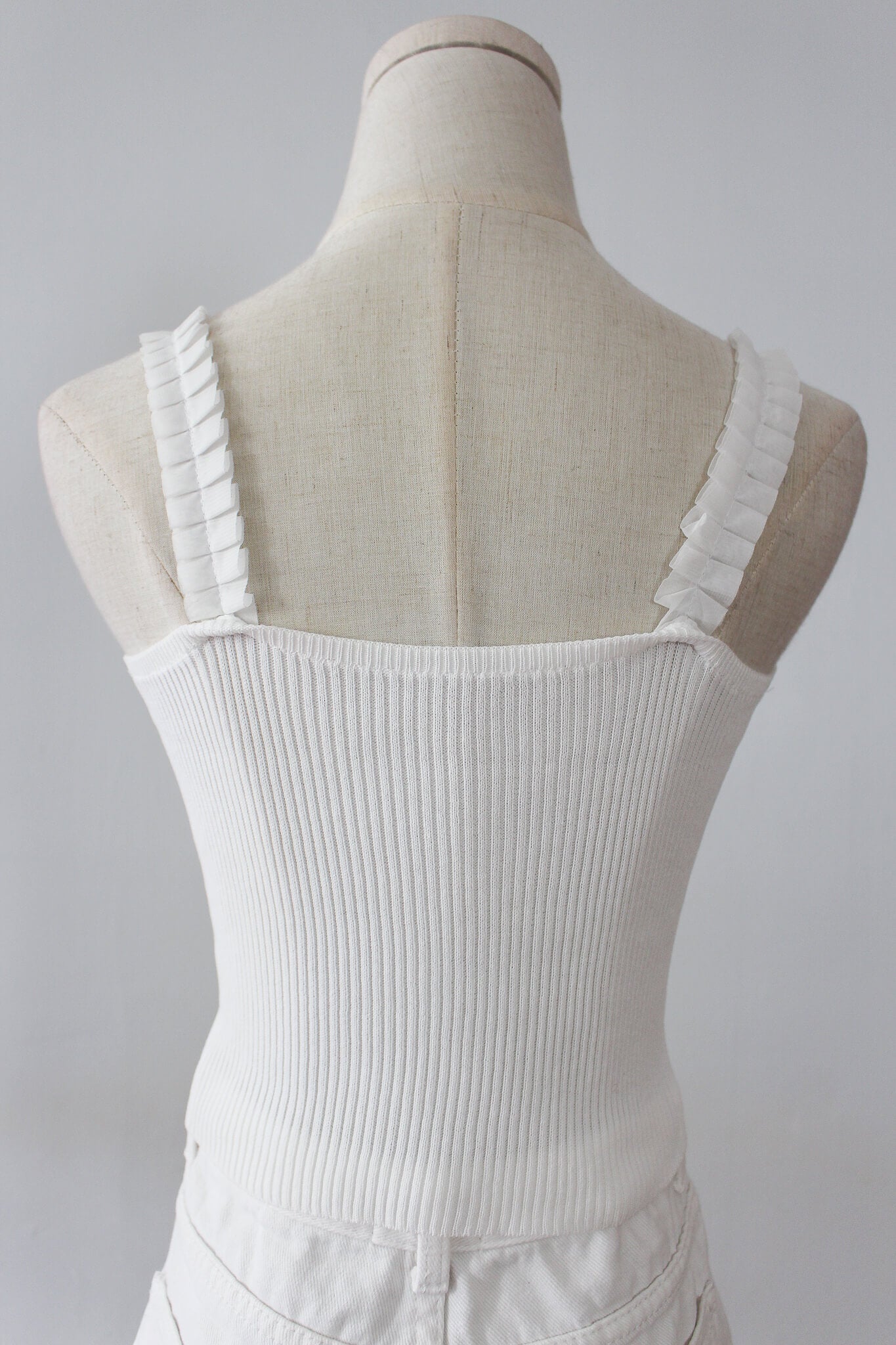 Ribbed Crop Top with Ribbon lace Strap
