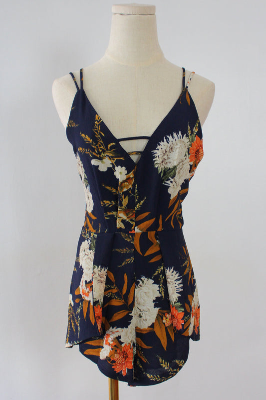 V neck crossback printed romper perfect coverup for the beach