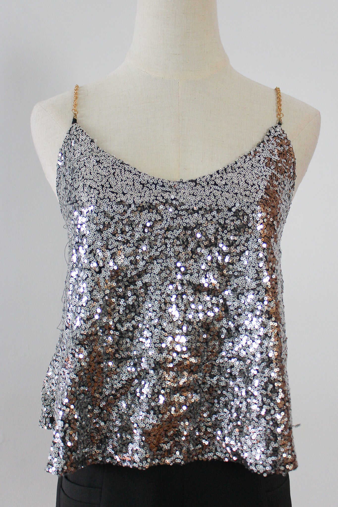 Sequined Camisole tip with gold chain perfect for parties | taylor swift eras tour outfit inspo 1989 sparkly top 