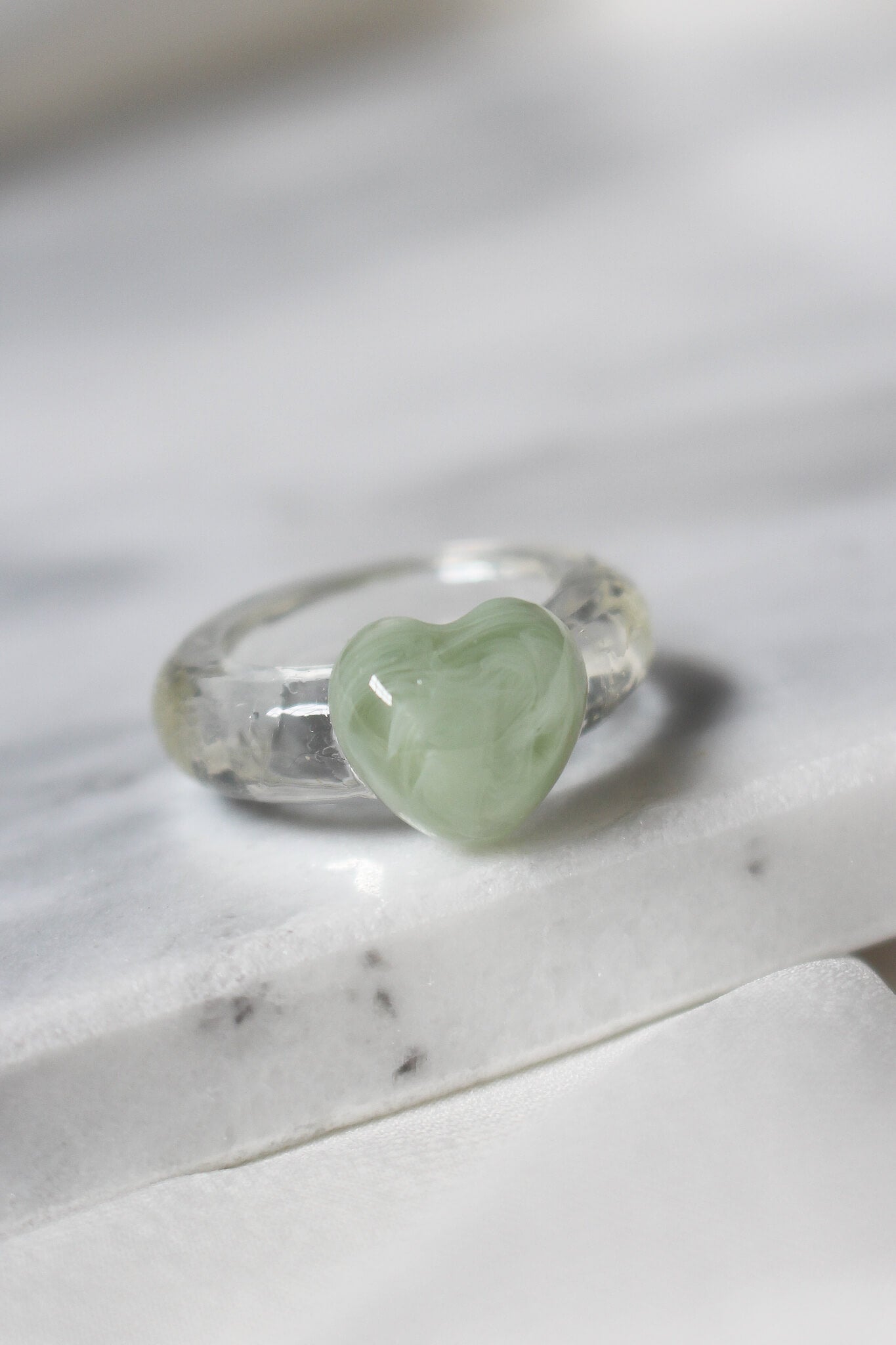 Small Heart Resin Ring in Sage